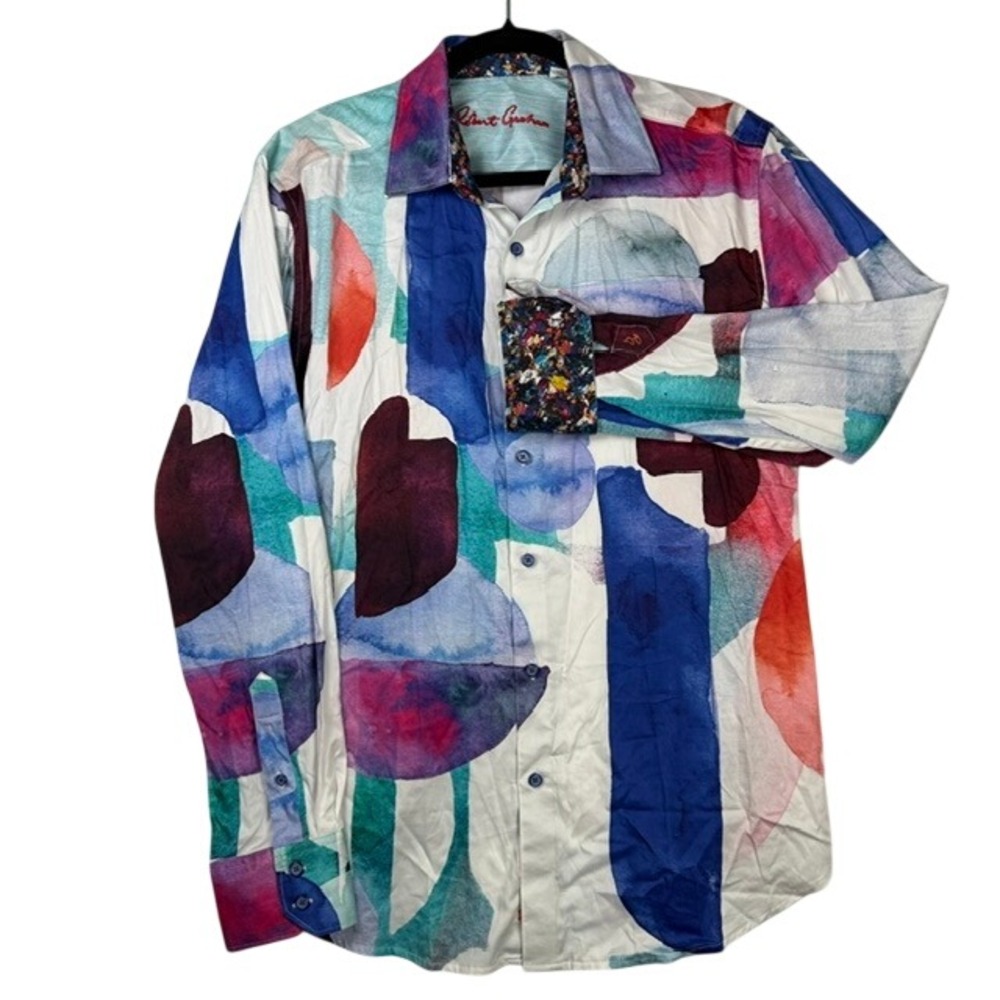 NWOT Robert Graham Seldwell Button Shirt Abstract Watercolor Multicolor Large